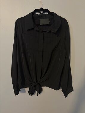 Vacate Black Tie-Front Long Sleeve Women's Top Size L